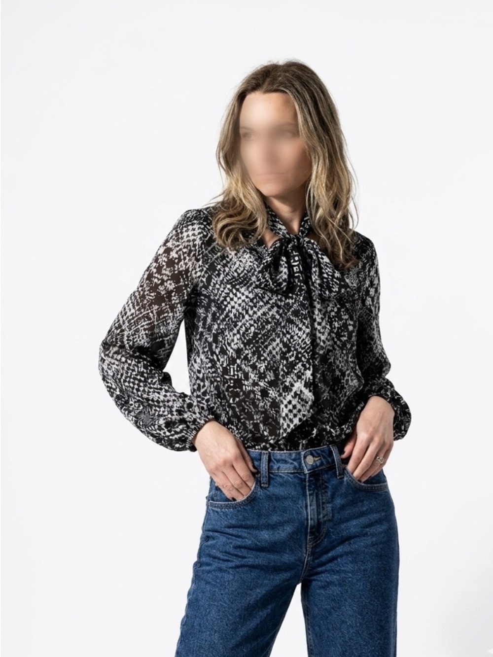 Ramy Brook | Black & White Houndstooth Bow-Tie Blouse